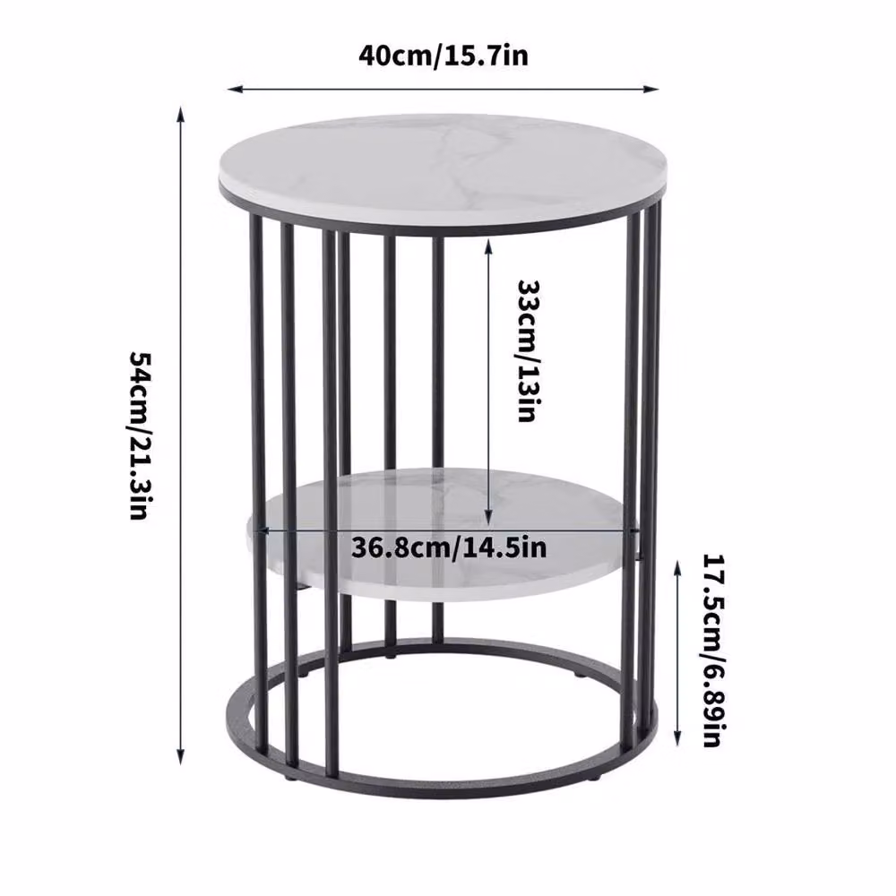 EONLION Elegant Tiered Round White Marble Side Table – 2