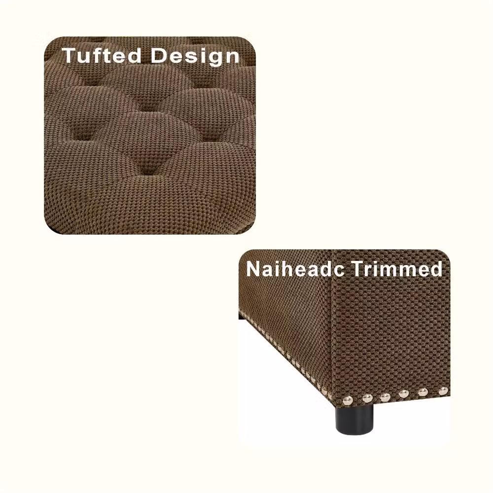Rolipo Square Storage Ottoman Footstool in Brown with Silver Rivets – 5