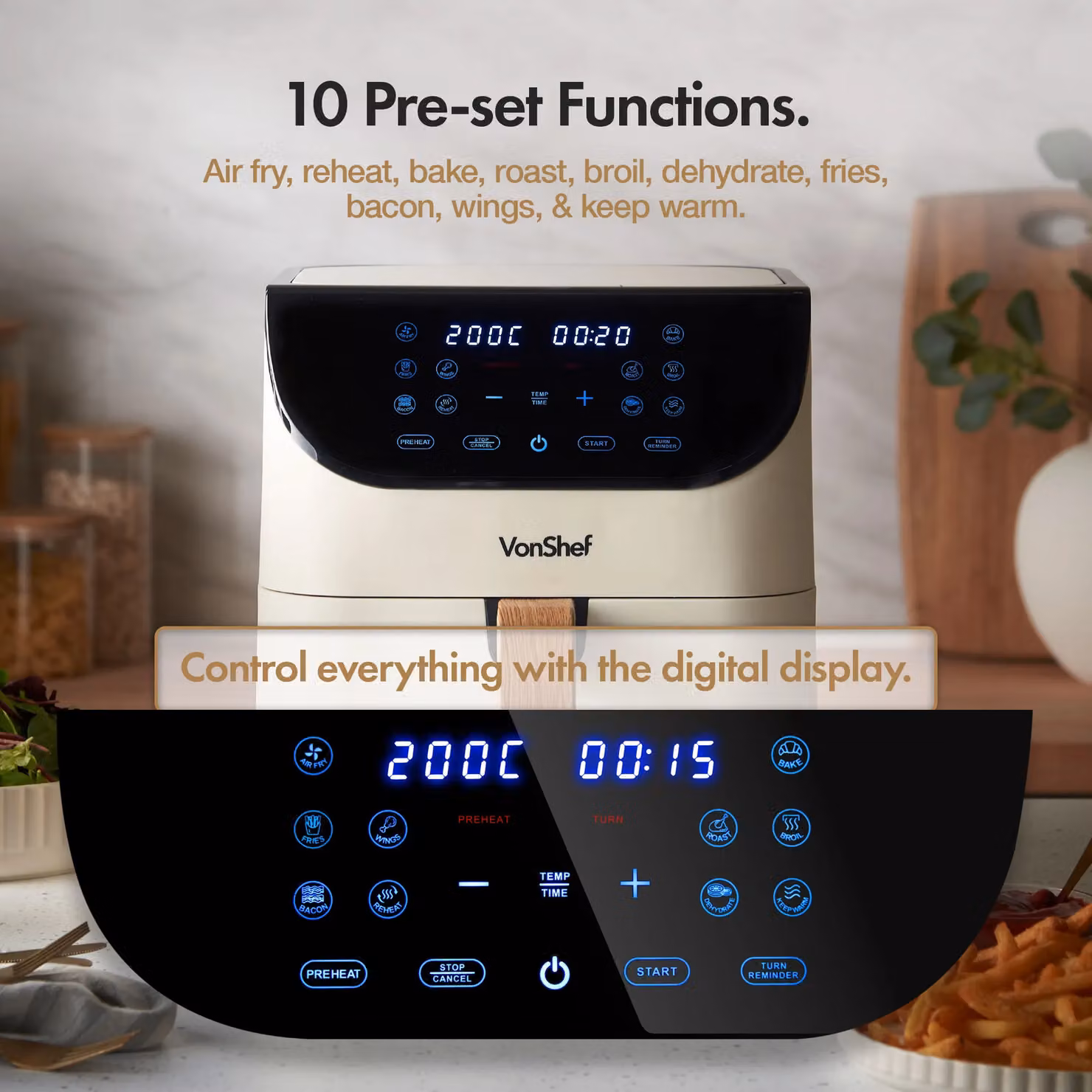 VonShef Fika 6L Digital Air Fryer in Beige – 4