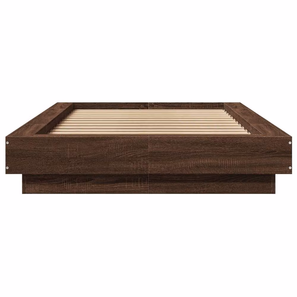 Berkfield Home Durable Bed Frame with LED Under-Bed Lighting in Brown Oak, W/D/H: 90 x 190 x 23 cm – 3