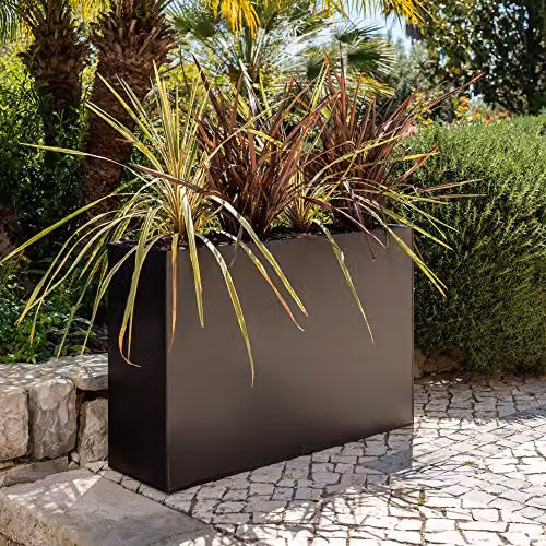 Primrose Large Galvanised Steel Trough Planter with Plastic Insert, Black, H: 60 cm, W: 95 cm – 1