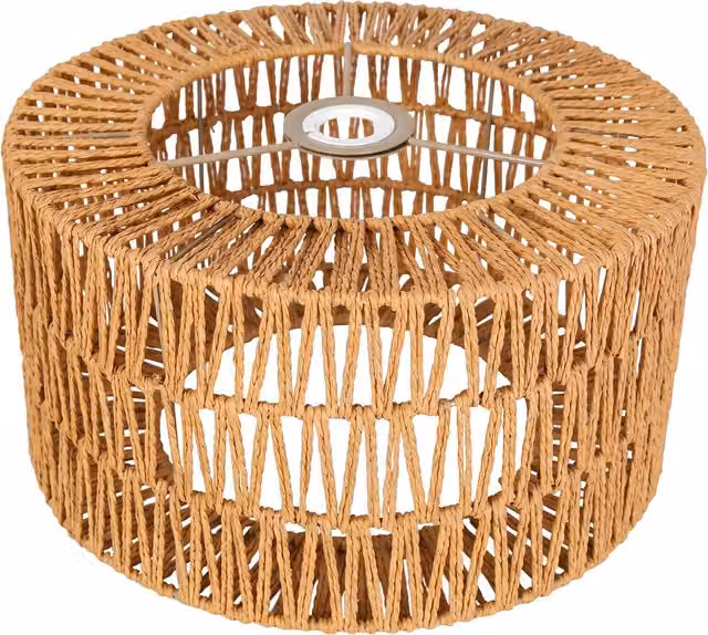 Emitto Boho Round Woven Lamp Shade in Yellow and Beige with Metal and Paper Rope Details