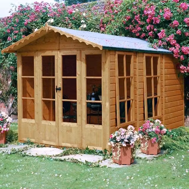 Shires Kensington Summerhouse with Double Doors and Large Opening Window, Light Brown, W: 210.4 cm, D: 204.8 cm, H: 210.4 cm