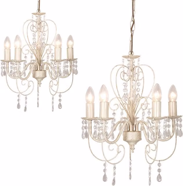 ValueLights Lille Pair of 5 Way White Ceiling Light Chandeliers