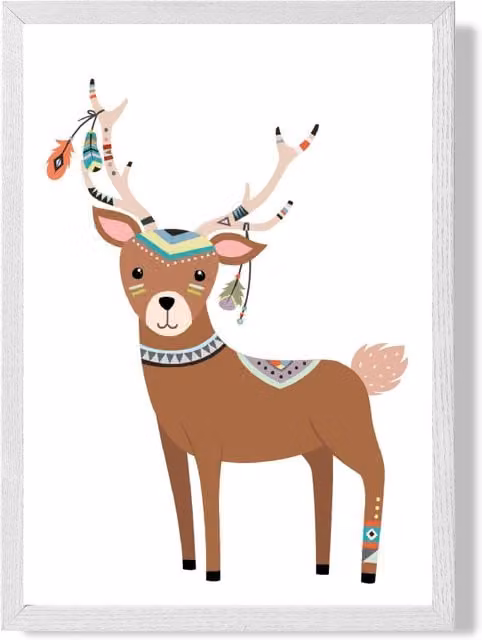 ARTZE Deer Tribal Animal Framed Print, A3, Brown and White