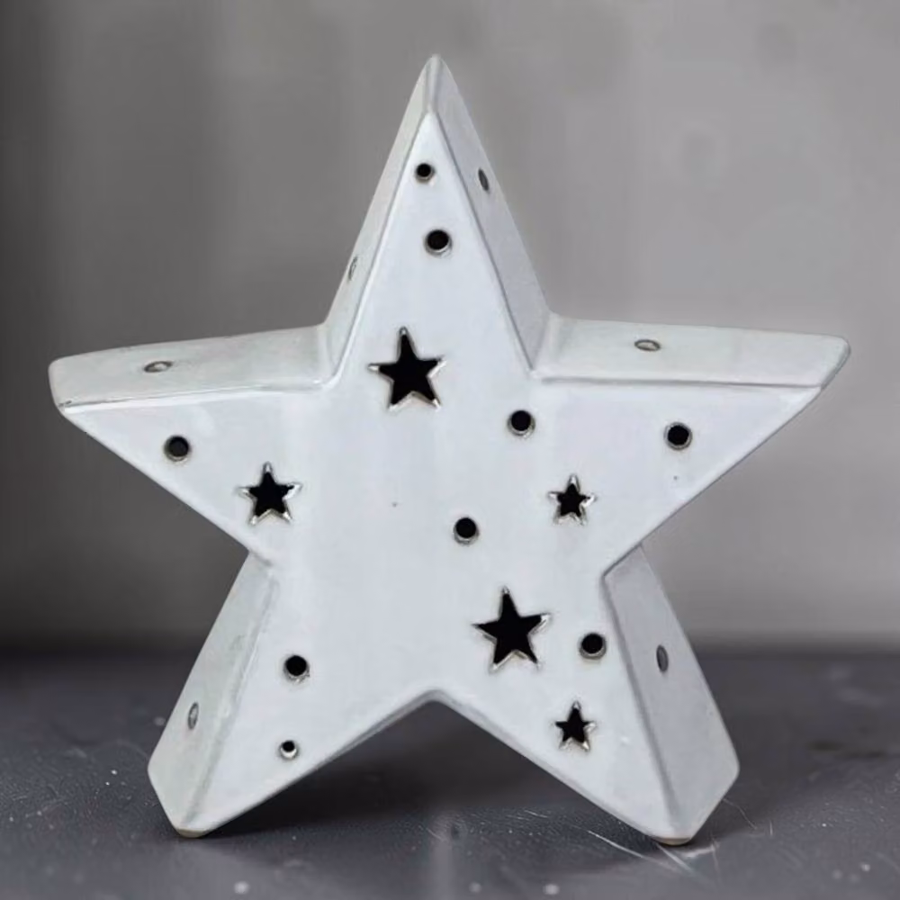 Four Candle White Ceramic LED Star Tabletop Ornament – 2