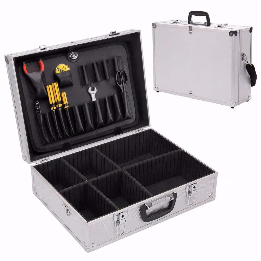 VOGREX Heavy Duty Aluminium Flight Case Lockable Storage Organiser with Inserts in Silver – 3