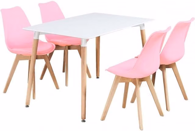 Life Interiors Lorenzo Halo Dining Set with Rectangular Wood Table and 4 Pink Chairs