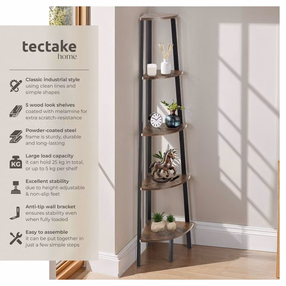 tectake Portland 5-Tier Freestanding Corner Shelf in Brown – 2