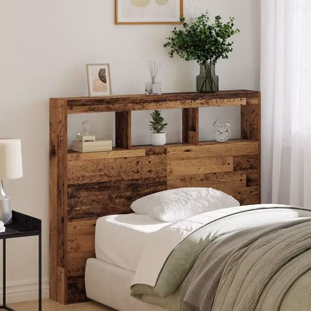 Berkfield Home Rustic Solid Reclaimed Wood Headboard with Integrated Lighting and Shelf in Brown, W: 120 cm, D: 17 cm, H: 102 cm – 1