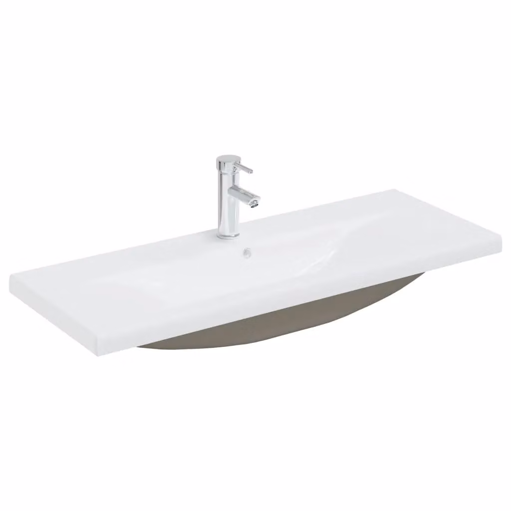 Berkfield Home Rectangular Built-in Ceramic Basin with Faucet, White, W/D/H: 101 x 39 x 18 cm