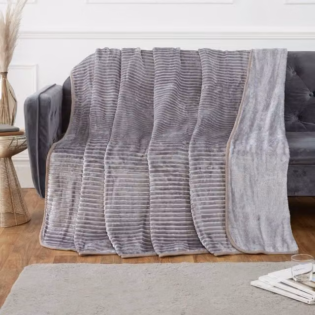Rapport Home Ribbed Silver Faux Fur Polyester Cosy Throw