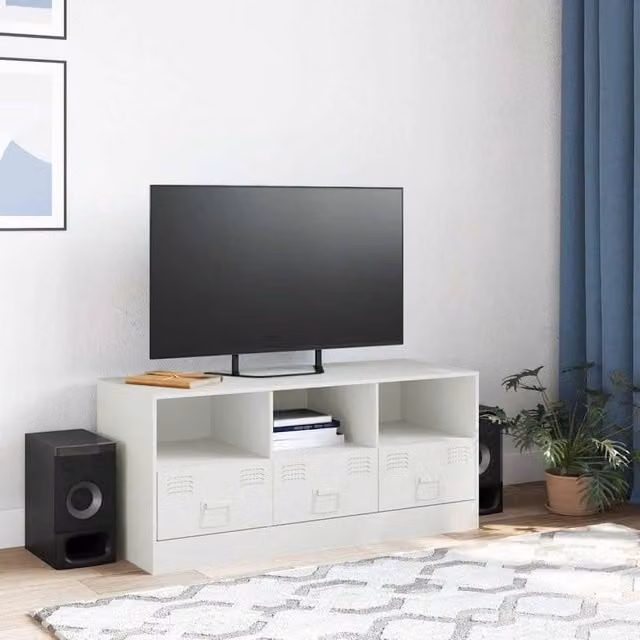 Berkfield Home White Metal TV Cabinet W: 99 cm, D: 39 cm, H: 44 cm