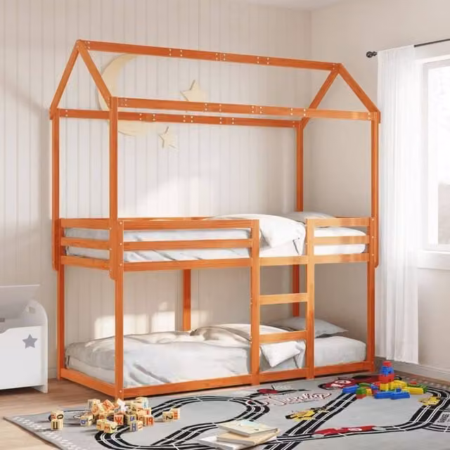 Berkfield Home Single Solid Wood Pine Bunk Bed in Wax Brown, W/D/H: 90 x 190 cm