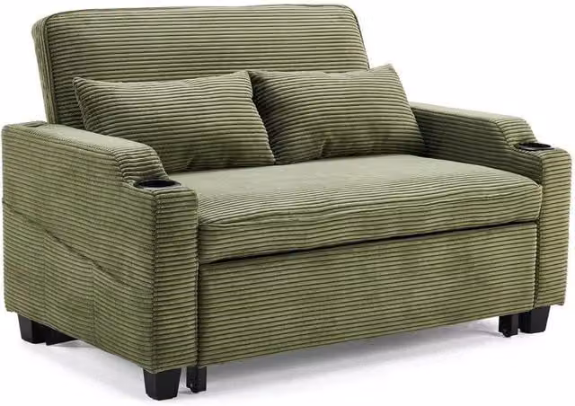 FORGEVIO 2 Seater Upholstered Sofa Bed in Green with Pull Out Drawer