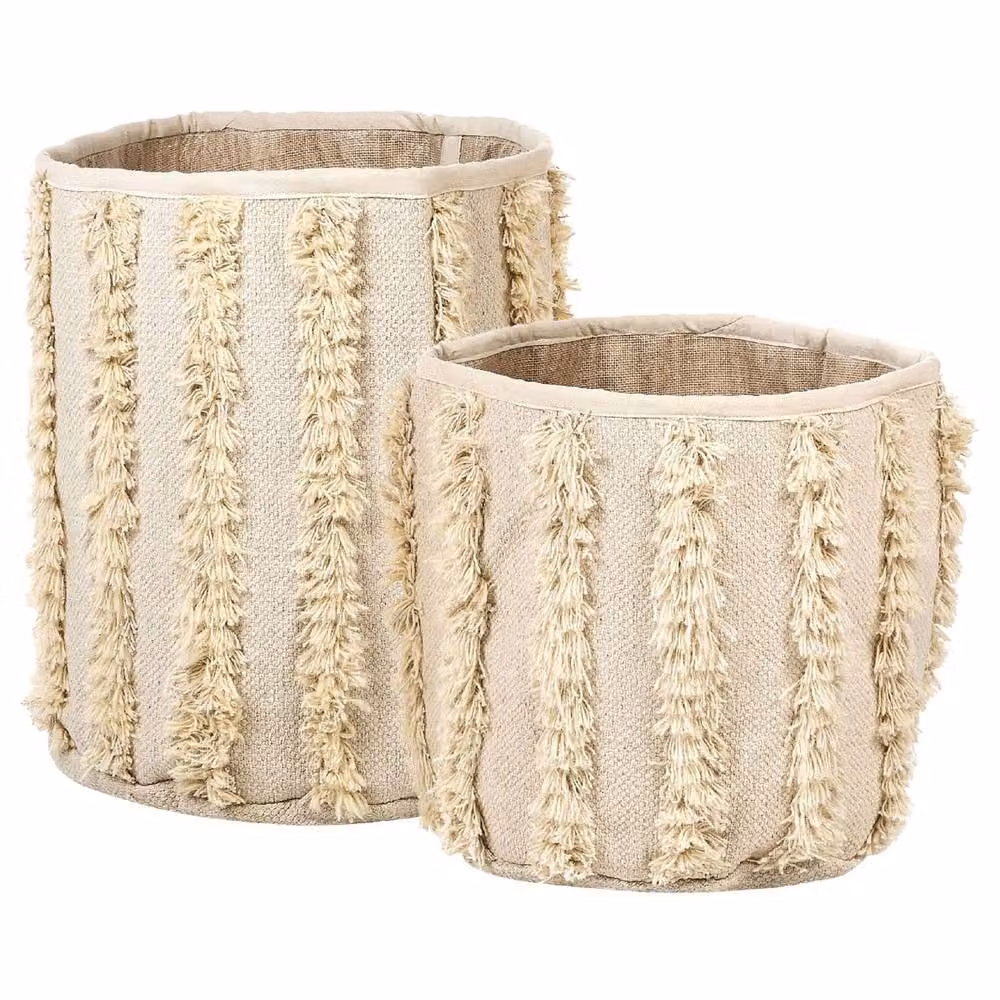 Wyld and Coco Set of 2 Beige Cotton Storage Baskets, Diameter: 40 cm – 2