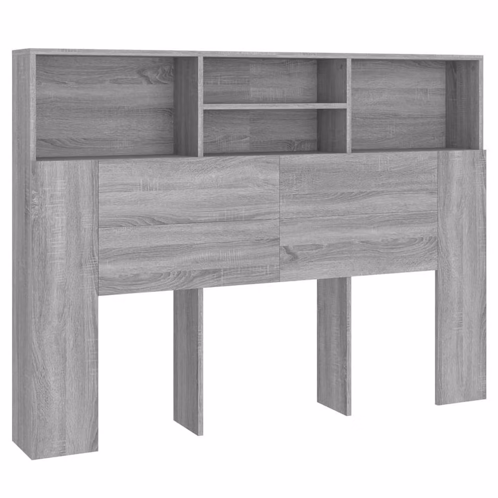 Berkfield Home Grey Sonoma Modern Wall-Mounted Headboard Cabinet with Integrated Shelf, W: 140 cm, D: 19 cm, H: 103.5 cm – 1
