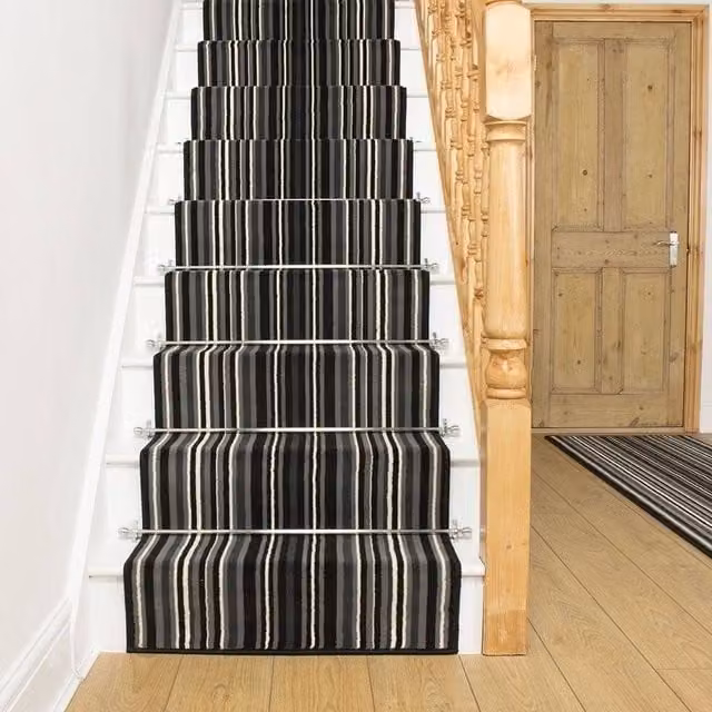 runrug Strike Stair Runner Carpet in Black, W: 60 cm x L: 660 cm – 1