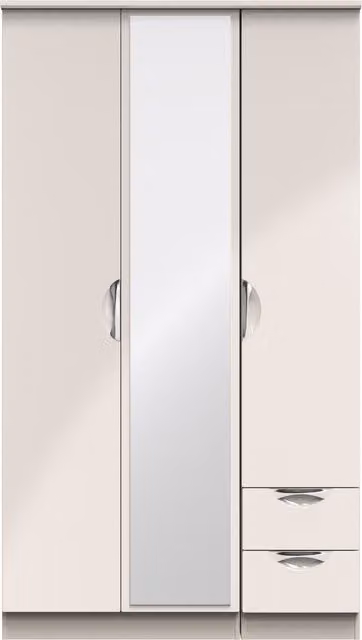 2 U Holborn Ready Assembled Tall Triple Mirror and Drawer Wardrobe in Taupe