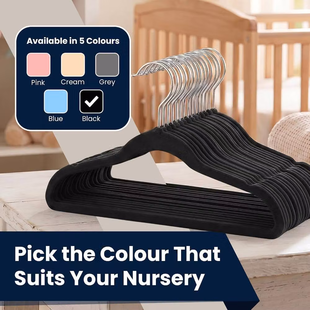 Sasha Morel Black Velvet Baby Clothes Hangers with Swivel Hooks, 30 Pack – 8