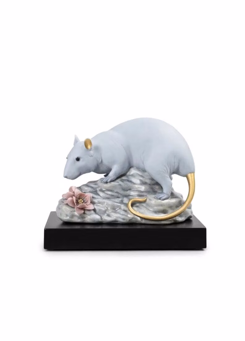 Lladró The Rat Limited Edition Porcelain Figurine in White, Blue, Gold and Grey