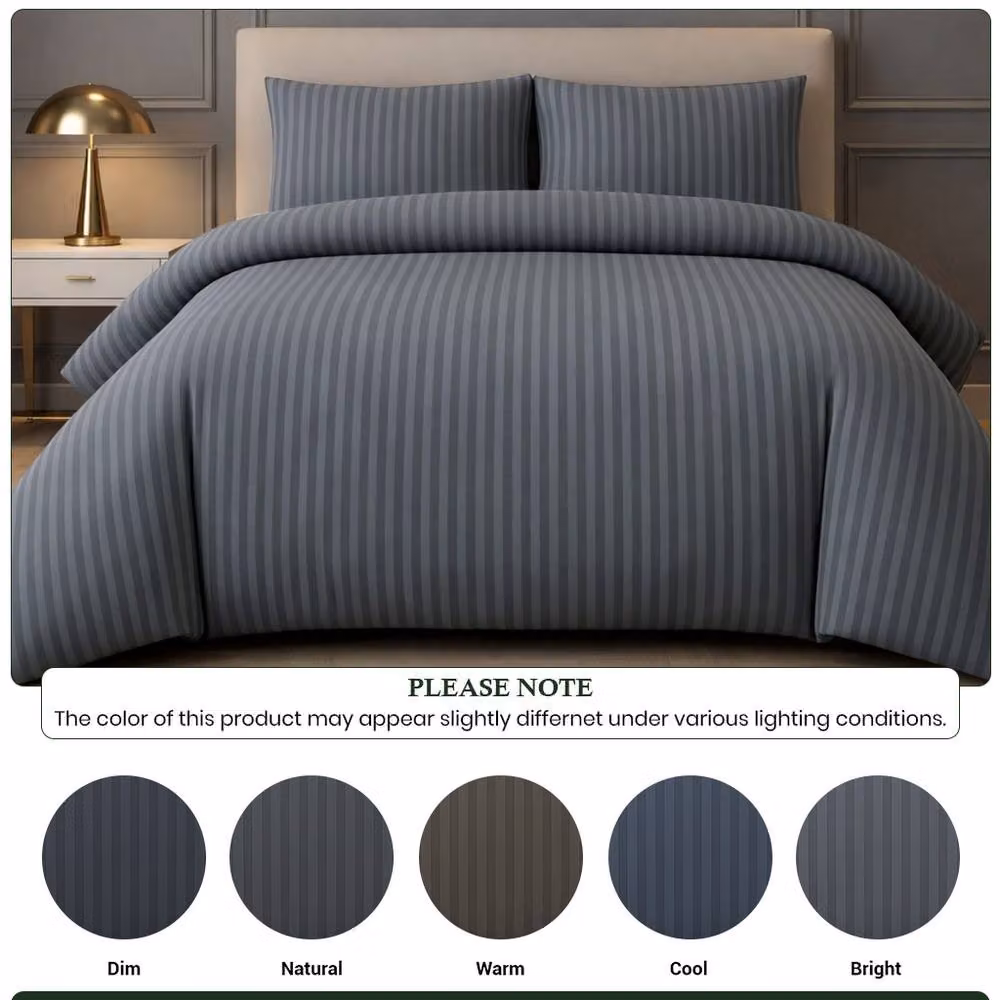 Pamposh Grey Striped Microfibre Duvet Cover and Pillowcase Set, W/D/H: 200 x 200 cm and 50 x 75 cm – 4