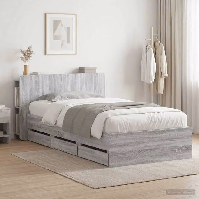 Berkfield Home Grey Sonoma Bed Frame with Storage Drawers, W/D/H: 80 x 200 cm, Engineered Wood – 1
