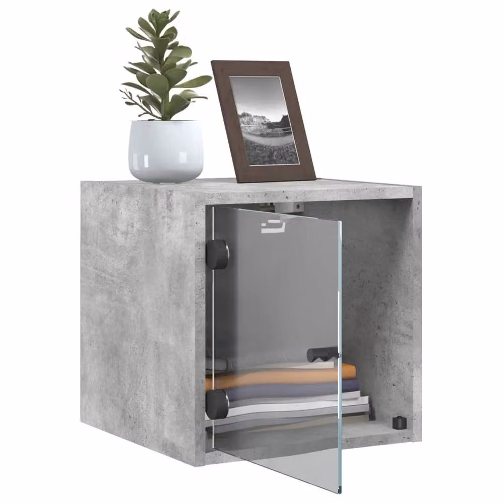 Berkfield Home Bedside Cabinets with Glass Doors, 2 Pieces, Concrete Grey, W/D/H: 35 x 37 x 35 cm – 3