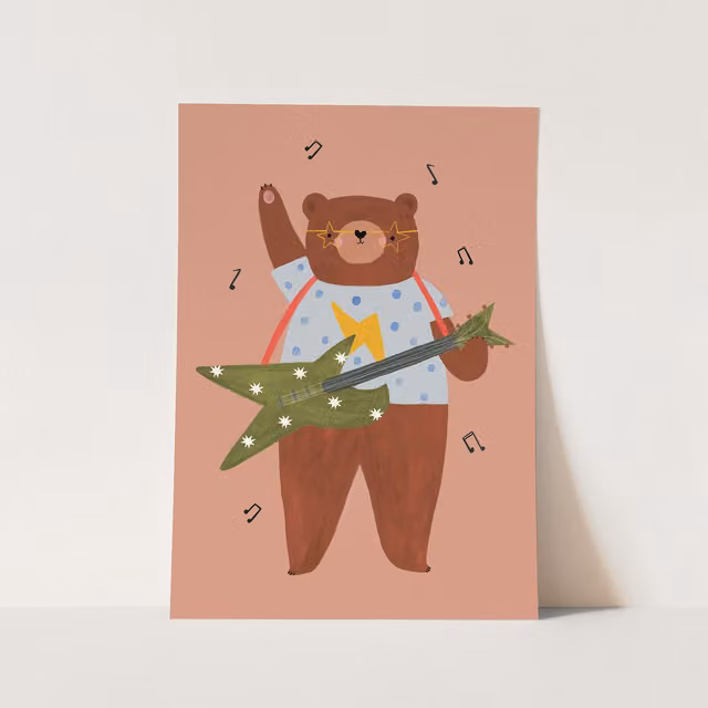 Kid of the Village Rock 'N' Roll Bear Multicolour Fine Art Paper Print, W: 30 cm, H: 40 cm