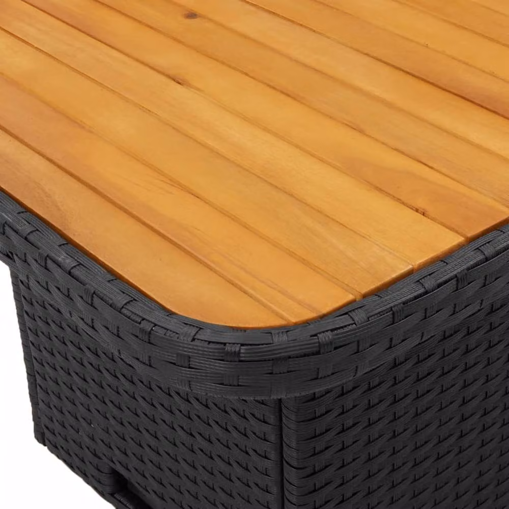 Berkfield Home Black Poly Rattan and Oiled Acacia Wood Garden Table W/D/H: 110 x 110 x 71 cm – 5
