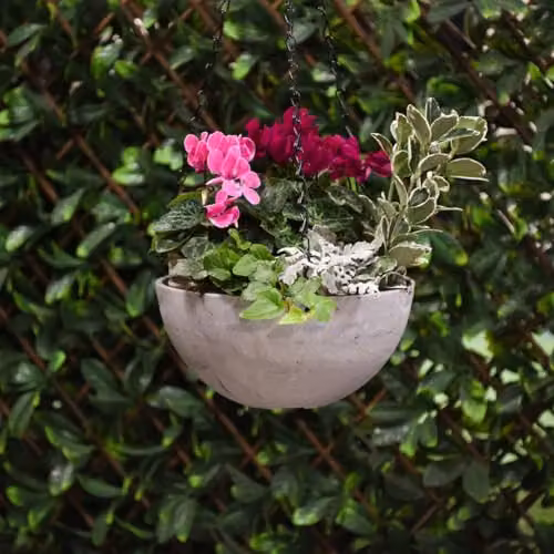 Garden Gear Marble Effect Hanging Basket Planter in White and Grey, Diameter: 25 cm – 2