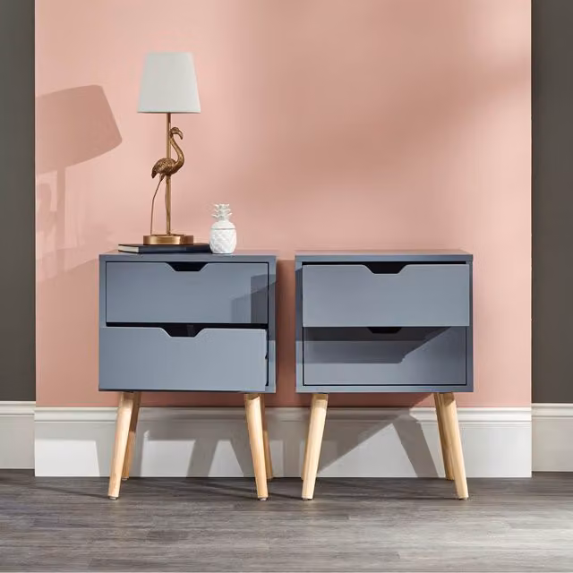 GFW Nyborg Set of 2 Dark Grey 2 Drawer Bedside Tables – 1