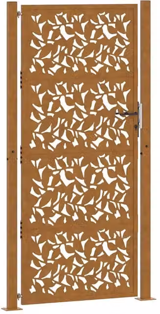 Berkfield Brown Weathering Steel Garden Gate with Leaf Design, W: 105 cm, H: 205 cm