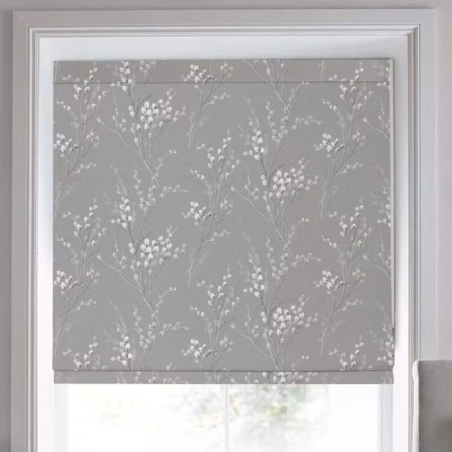 Laura Ashley Pussy Willow Made To Measure Blackout Roman Blind in Grey Floral Design
