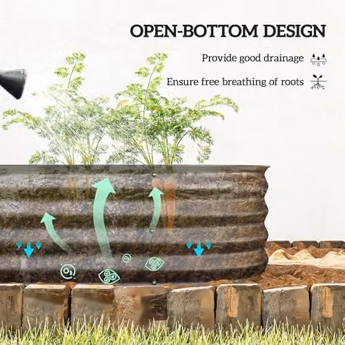 Outsunny Galvanised Steel Raised Garden Bed Planter in Grey, W: 62 cm, D: 62 cm, H: 30 cm – 4