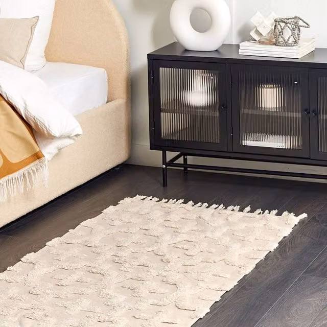 Wyld and Coco Beige Cotton Geometric Shaggy Tufted Area Rug W: 80 cm, L: 150 cm – 1