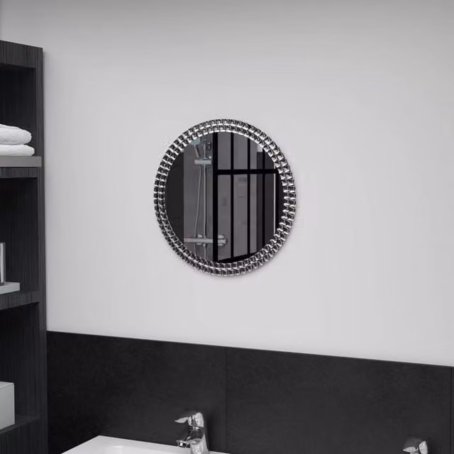 Berkfield Home Round Modern Wall Mirror in Silver with Tempered Glass, Diameter: 40 cm