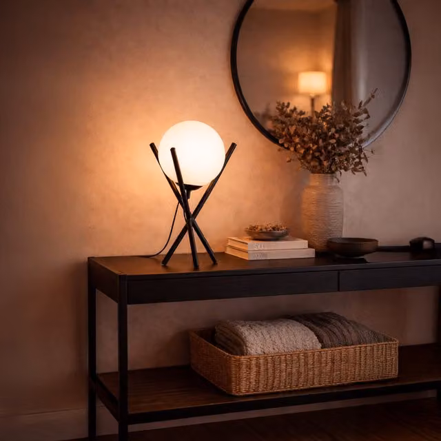 Eglo Salvezinas Black Steel Table Lamp with White Glass Sphere Shade