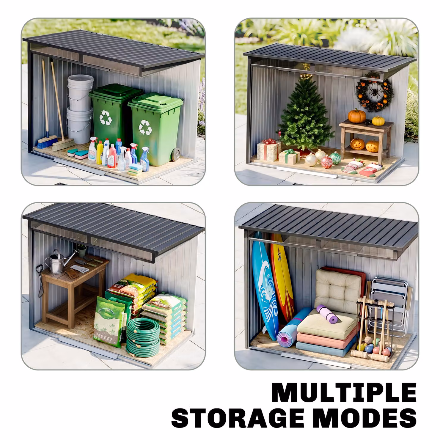 Outsunny Grey Metal Pent Garden Shed with Foundation and Lockable Sliding Doors, W/D/H: 184 x 122 x 181 cm – 7