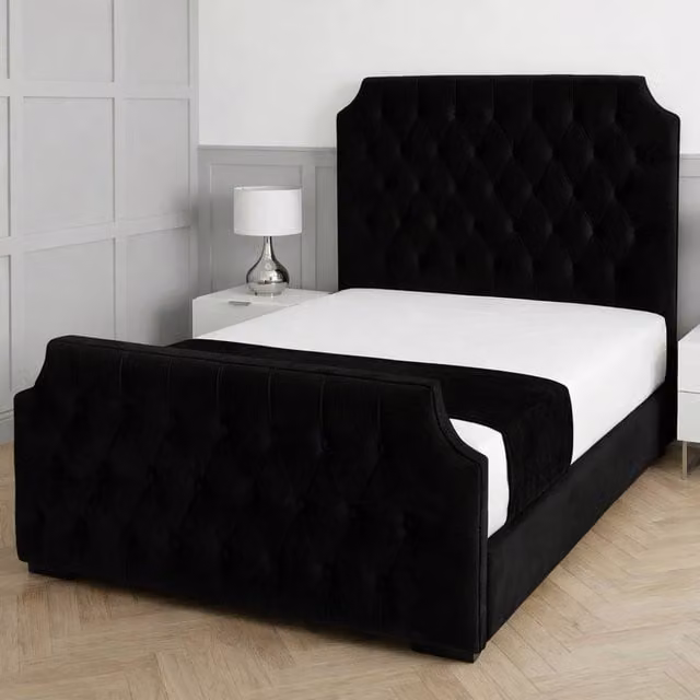 Living Comfort Bedz Westminster Upholstered Velvet Gas Lift Storage Bed in Black, Size: 120 x 200 cm – 1