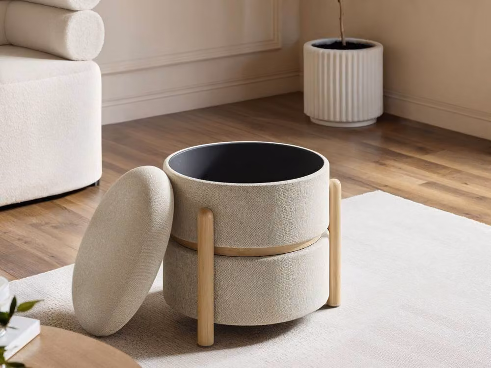 Solace+Co Ada Storage Pouffe in Beige Fabric – 2