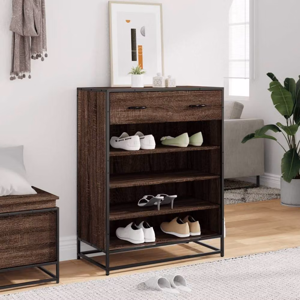 Berkfield Home Brown Oak Shoe Cabinet with Metal Accents, W/D/H: 75 x 38 x 97.5 cm – 3