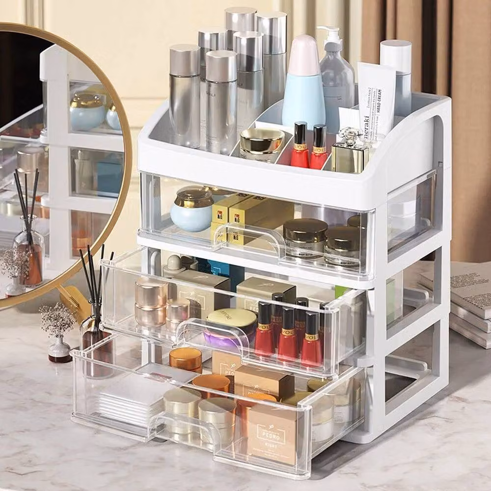 FORGEVIO White Plastic Dressing Table Make-Up Holder and Storage Box with Handles, Width: 50 cm – 3