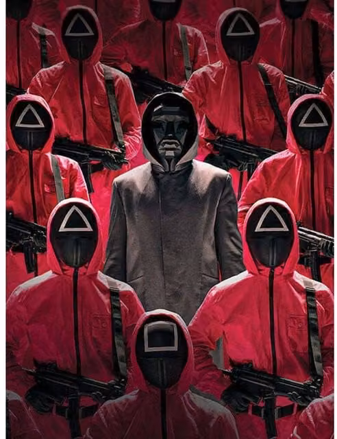 Squid Game Crowd Abstract Canvas Print in Red