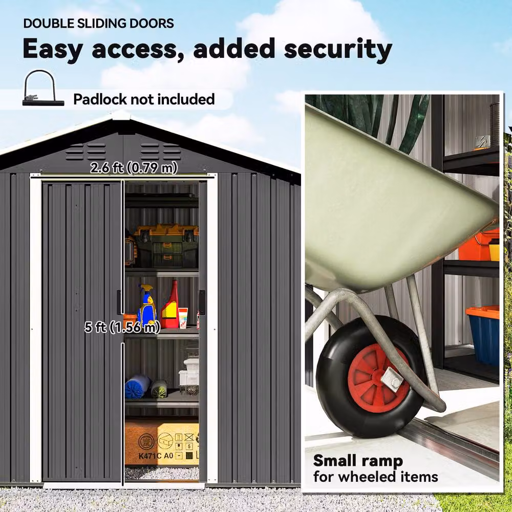 OUTSUNNY Galvanised Steel Metal Garden Shed with Sliding Doors and Side Vent, Grey, W/D/H: 198.1 x 106.7 x 191.0 cm – 5
