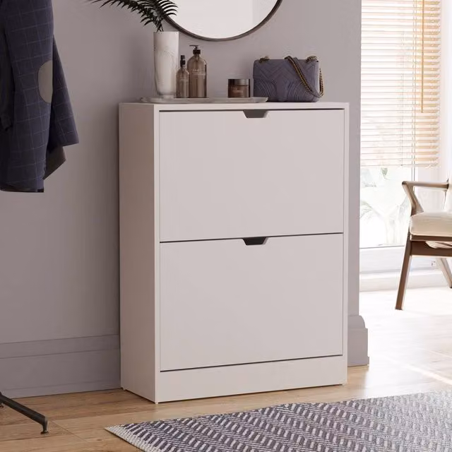 HD Designs Vida Designs Modern 2 Drawer White Shoe Cabinet with Tilting Compartments
