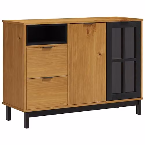 vidaXL FLAM Rustic Solid Wood Pine Sideboard with Glass Door, Brown, W/D/H: 110 x 40 x 80 cm