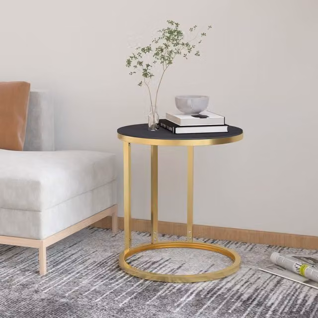 Berkfield Home Modern Round Side Table in Gold and Black with Tempered Glass Top, Diameter: 45 cm – 1