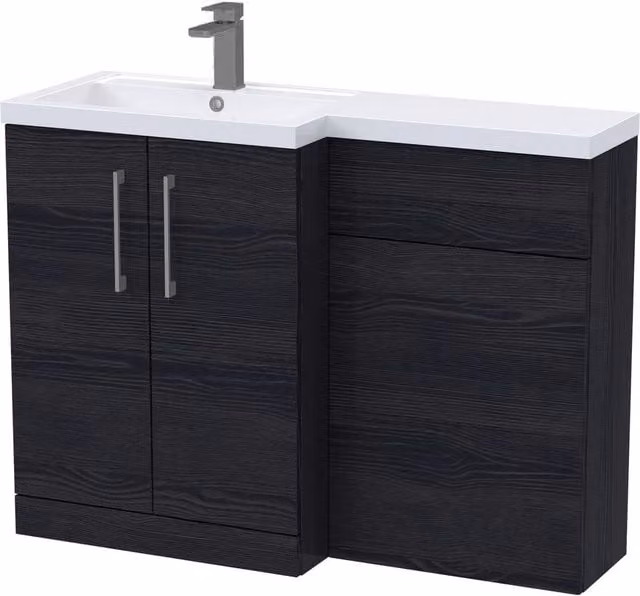 Balterley Modern Matt Black Left-Hand Vanity and WC Unit Combination, Width: 110 cm