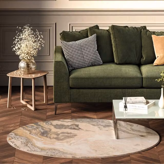 The Rug House Abstract Modern Round Rug in Beige and Yellow